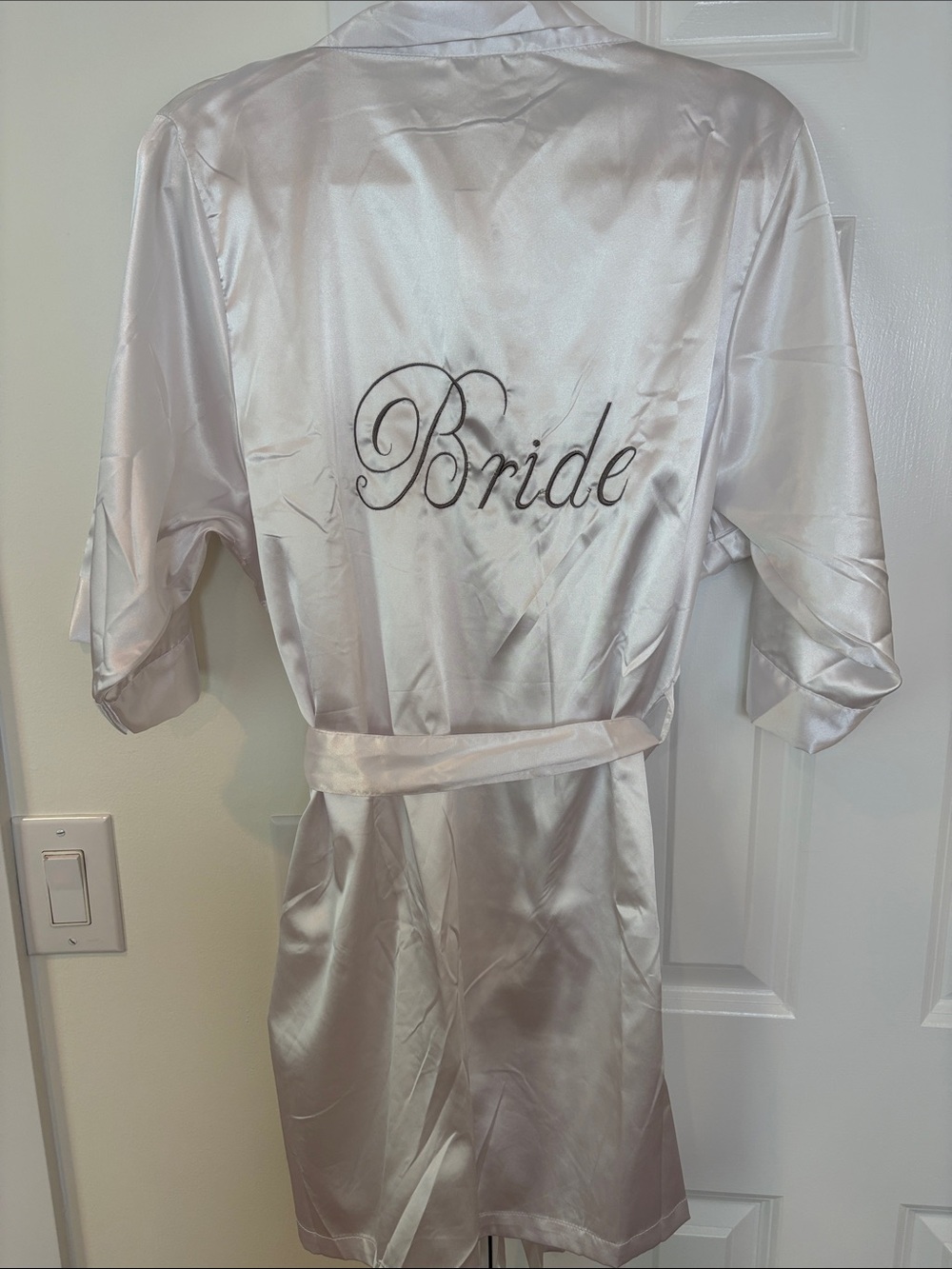 David’s Bridal Satin 'Bride' Robe - White Bridal Getting Ready Kimono